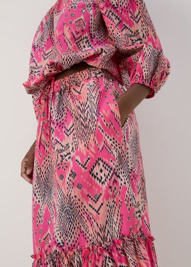 Pink Aztec Print Midi Skirt