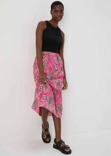 Pink Aztec Print Midi Skirt