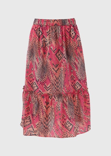 Pink Aztec Print Midi Skirt