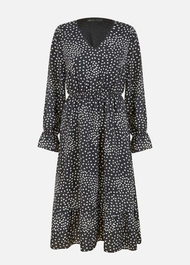 Mela Butterfly Print Long Sleeve Midi Dress In Black