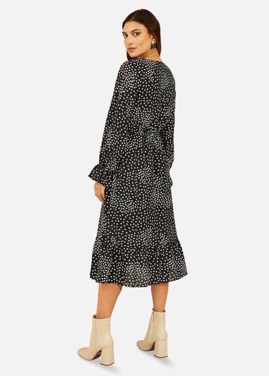 Mela Butterfly Print Long Sleeve Midi Dress In Black