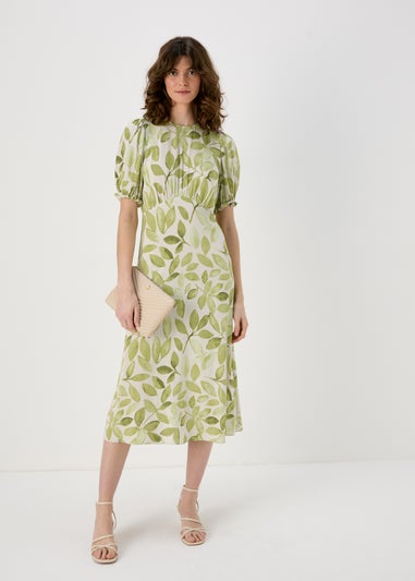 Et Vous Lime Leaf Print Midi Tea Dress