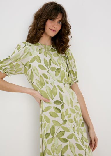 Et Vous Lime Leaf Print Midi Tea Dress