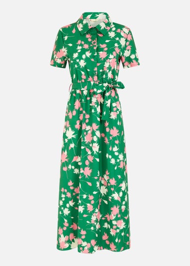 Yumi Green Floral Print Midi Shirt Dress