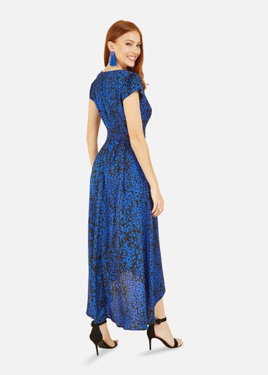 Mela Animal Print Dip Hem Midi Wrap Dress In Blue
