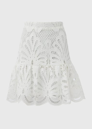 Et Vous White Lace Peplum Skirt