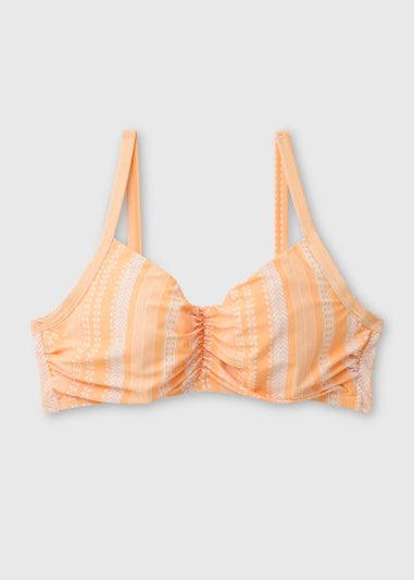 Orange Jacquard D Plus Ruched Bikini Top