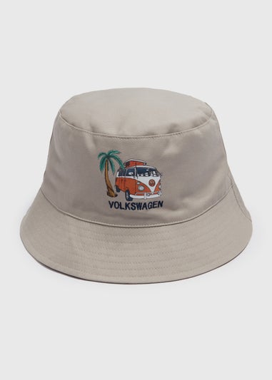 Grey Orange Embroidered Bucket Hat