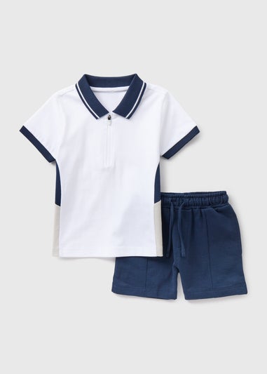 Boys Blue & White Polo Shirt & Shorts Set (1-7yrs)