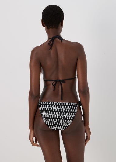 Black Mono Print Textured Bikini Bottoms