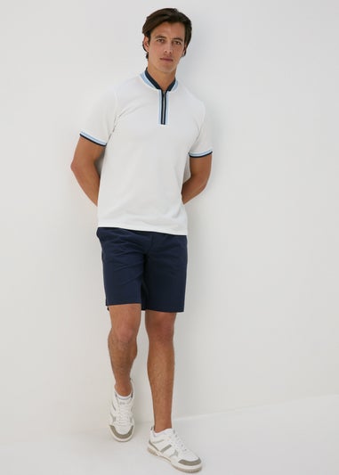 Navy Pleated Chino Shorts