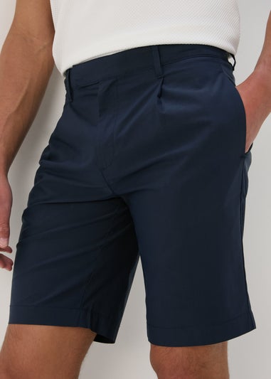 Navy Pleated Chino Shorts