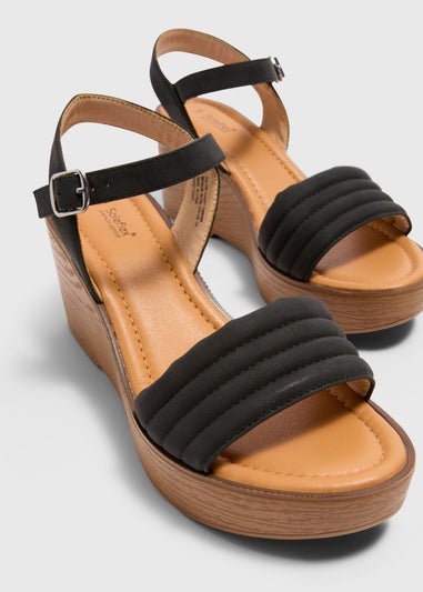 Black Padded Wedged Sandals