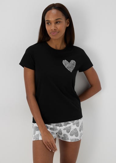 Black Heart Print Pyjama Set