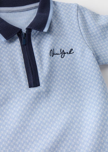 Boys Pale Blue Jacquard Collar Polo Shirt (1-7yrs)