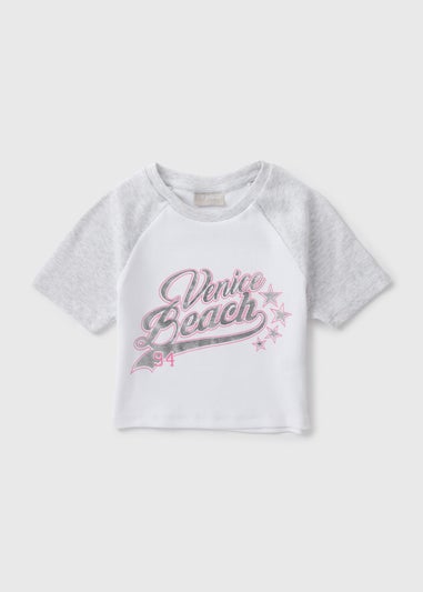 Girls White Venice Beach Grey Ringer T-Shirt (7-15yrs)