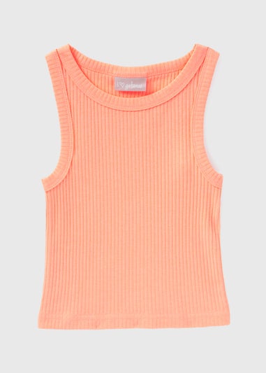 Girls Coral Neon Ribbed Vest (7-15yrs)