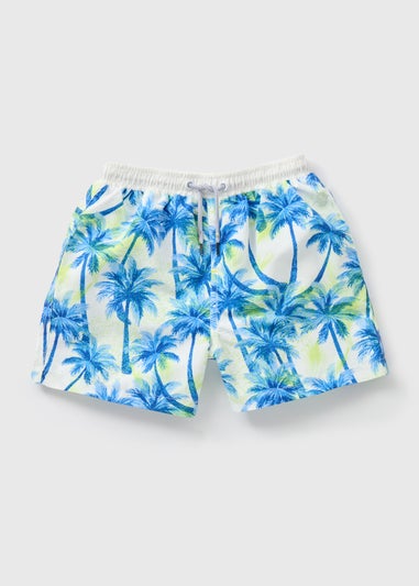 Boys Blue Palm Print Swim Shorts (6-11yrs)