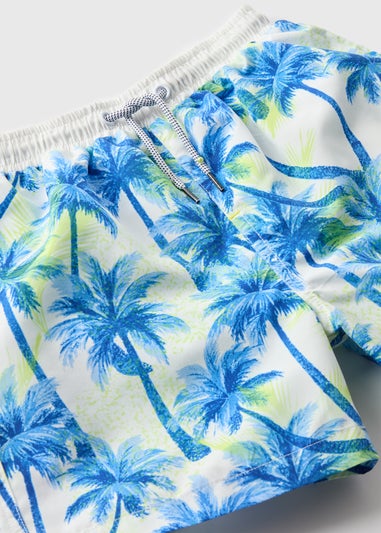 Boys Blue Palm Print Swim Shorts (6-11yrs)