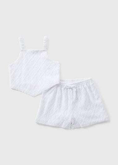 Girls White Jersey Broderie Skirt Set (7-13yrs)