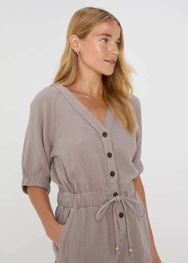 Taupe Double Cloth Playsuit