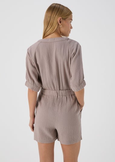 Taupe Double Cloth Playsuit