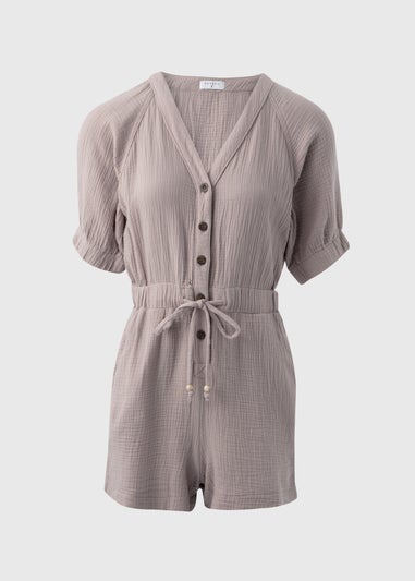 Taupe Double Cloth Playsuit