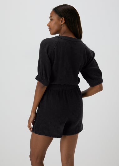 Black Double Cloth Playsuit
