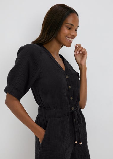 Black Double Cloth Playsuit