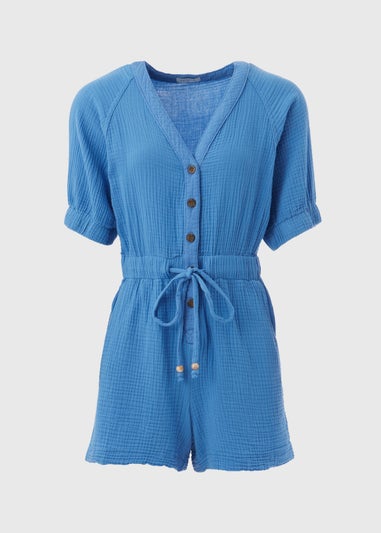 Blue Double Cloth Playsuit