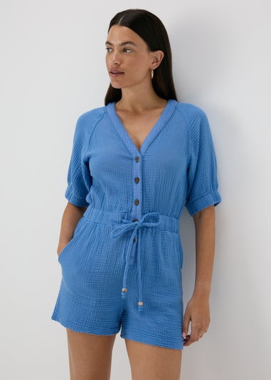 Blue Double Cloth Playsuit