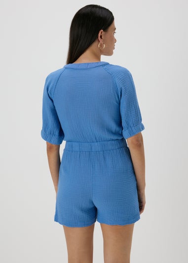 Blue Double Cloth Playsuit