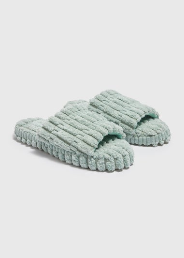 Green Towelling Slider Slippers