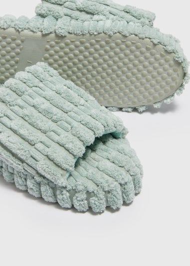 Green Towelling Slider Slippers