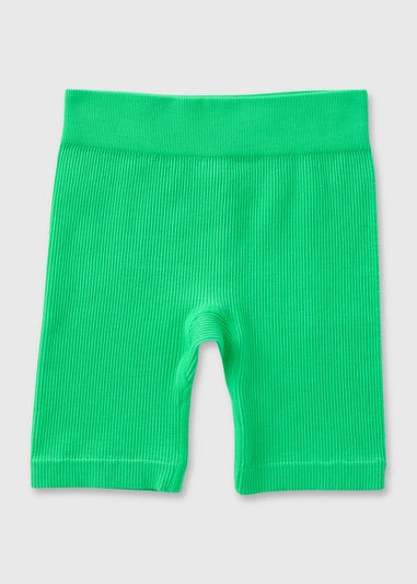 Girls Green Seamless Ribbed Shorts (7-15yrs)