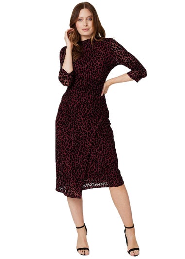 Izabel London Wine Leopard Print Bodycon Midi Dress