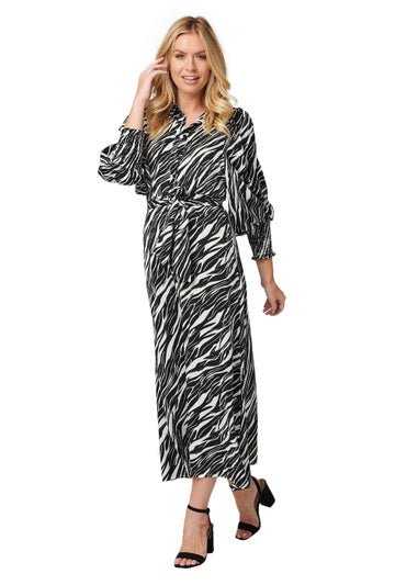 Izabel London Black And White Zebra Print Puff Sleeve Dress