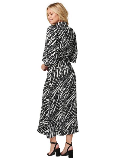 Izabel London Black And White Zebra Print Puff Sleeve Dress