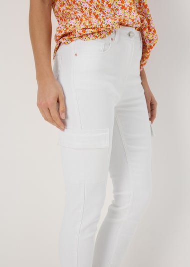 White Skinny Fit Cargo Jeans