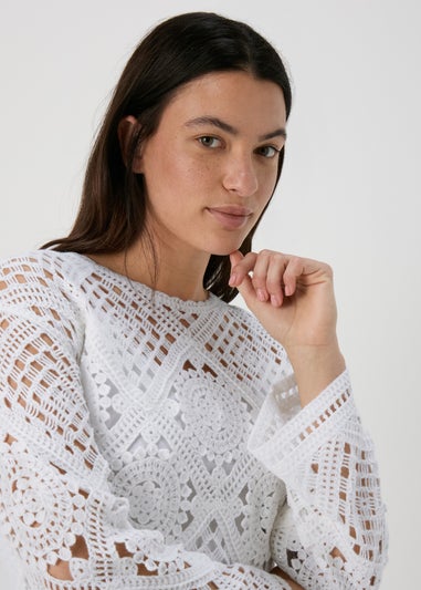 White Kimono Sleeve Lace Top