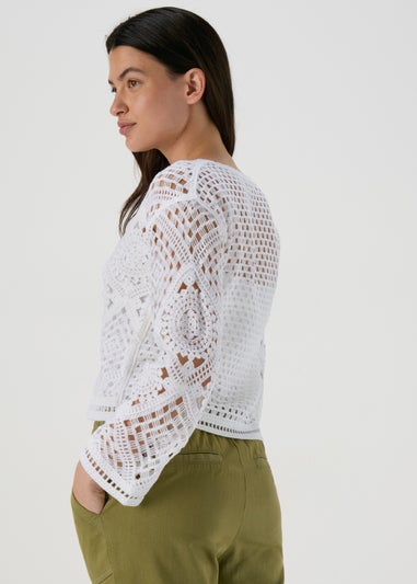 White Kimono Sleeve Lace Top