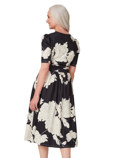 Izabel London Black Floral Faux Wrap Midi Dress