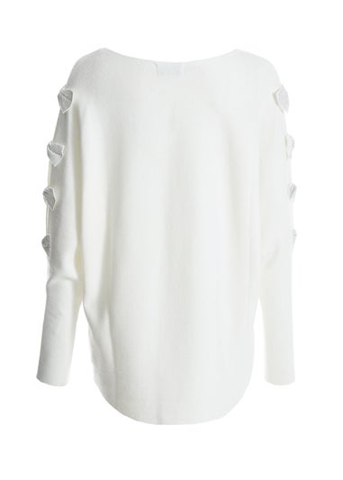 Quiz Cream Knit Diamante Bow Sleeve Jumper