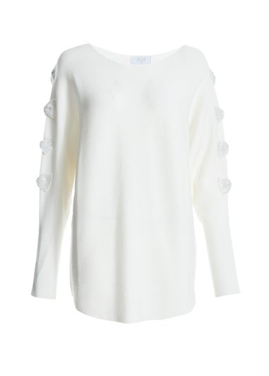 Quiz Cream Knit Diamante Bow Sleeve Jumper