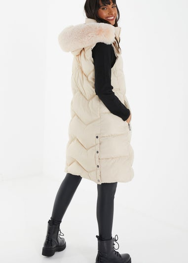 Quiz Natural Padded Hooded Long Gilet