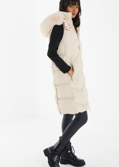 Quiz Natural Padded Hooded Long Gilet