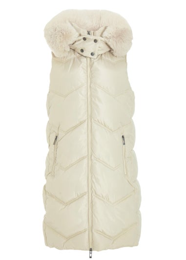 Quiz Natural Padded Hooded Long Gilet