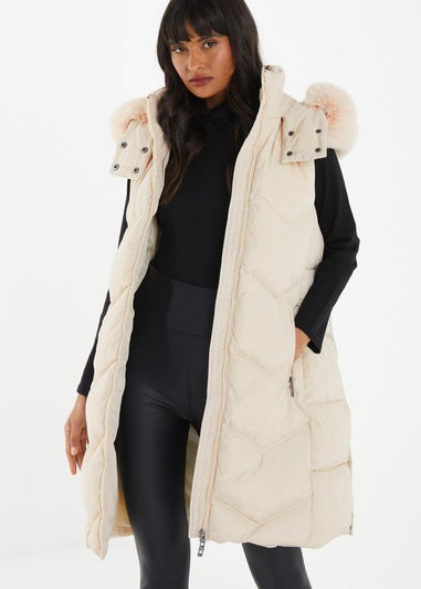 Quiz Natural Padded Hooded Long Gilet - Matalan