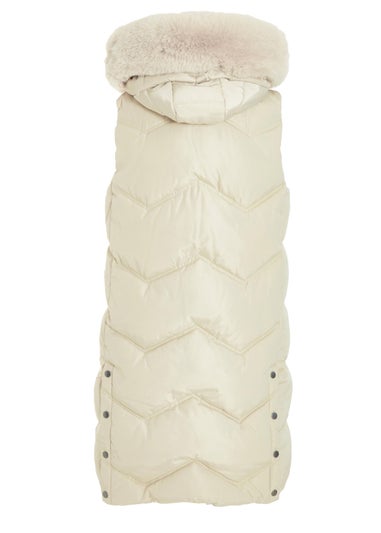 Quiz Natural Padded Hooded Long Gilet