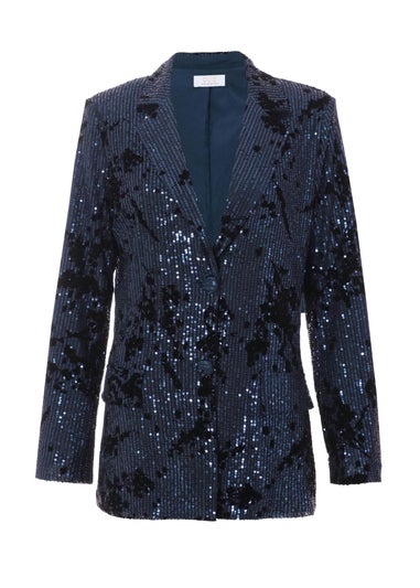 Quiz Blue Sequin Flocked Tailored Blazer